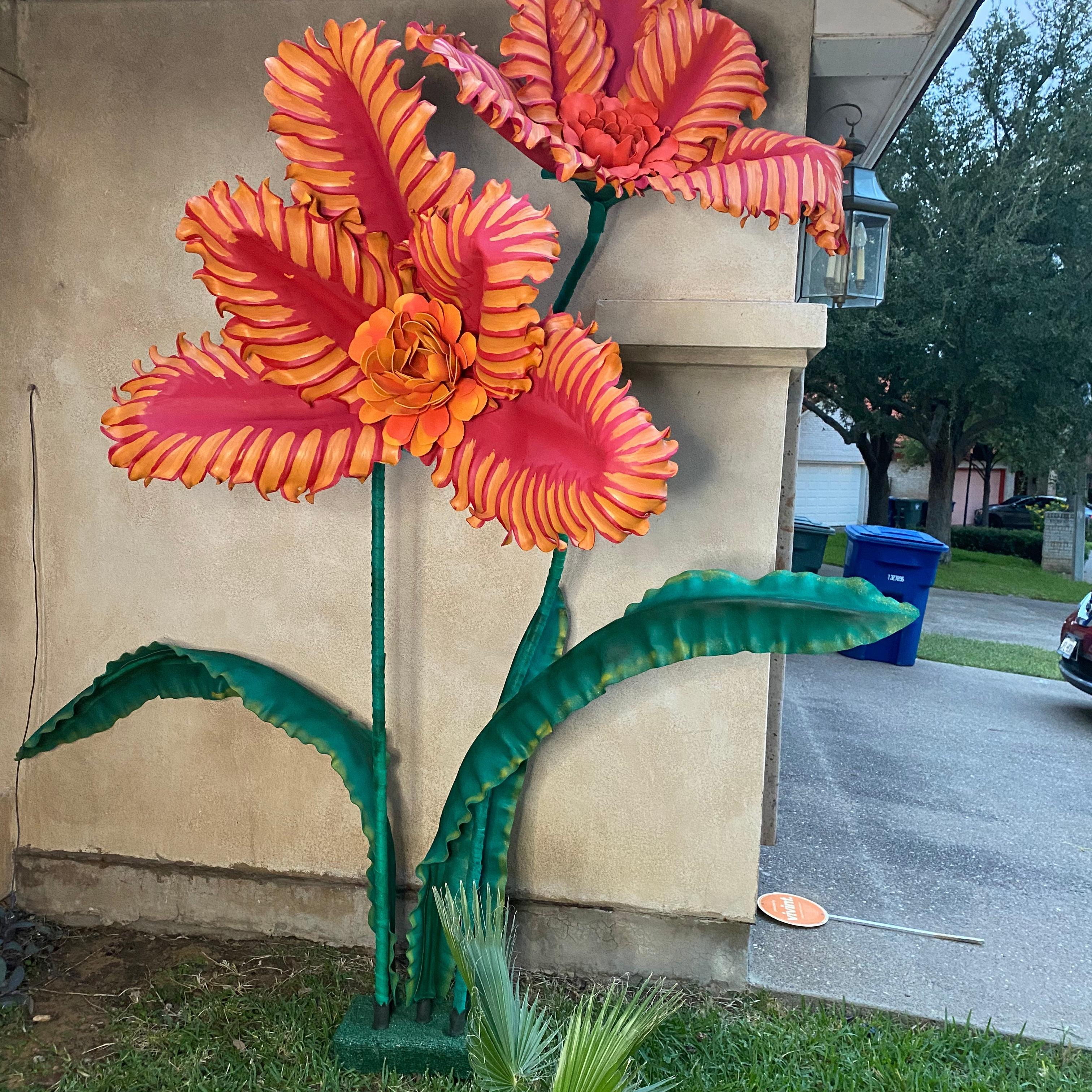 10-foot tall red jungle fireflower foam arrangement with dramatic tropical foliage for large-scale installations