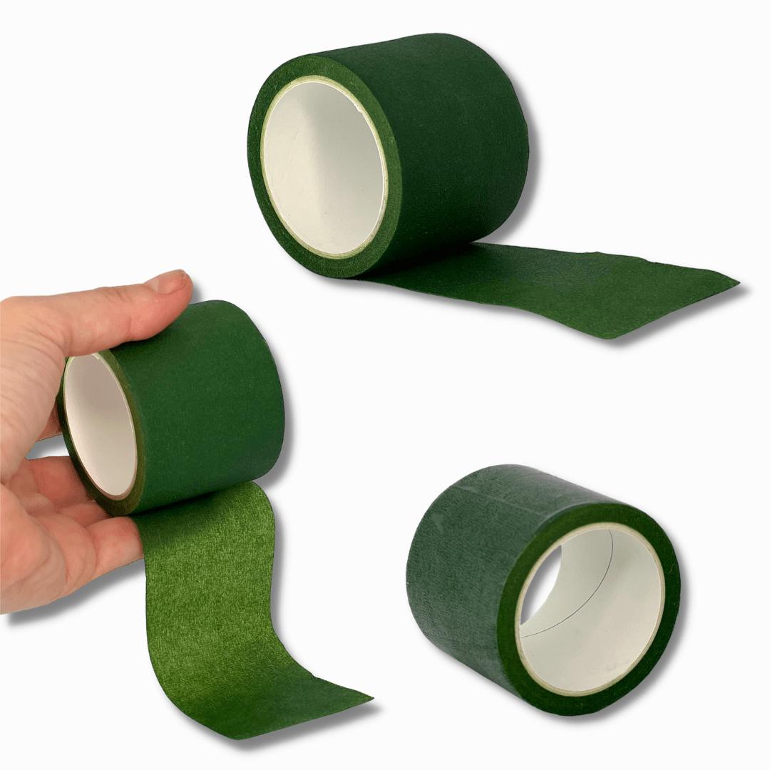 2-inch wide green floral tape rolls for wrapping giant flower stems and securing foam flower assemblies