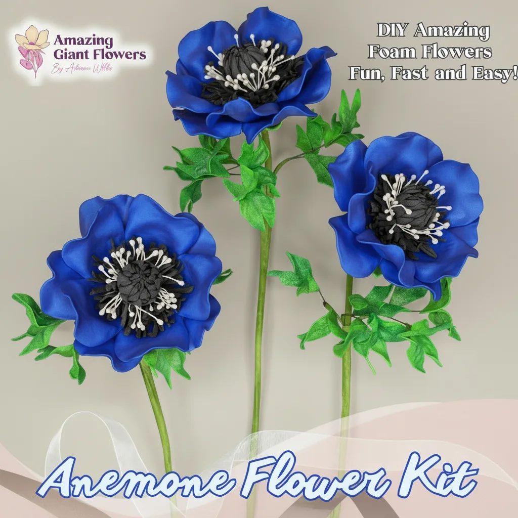 Real Touch Anemone Foam Flower Kit — Large DIY Blooms with Reusable Molds, Pre-Cut Petals, Pistils & Leaves