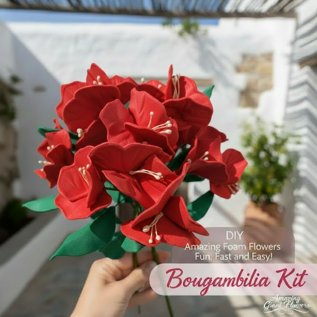 Real Touch Bougainvillea Foam Flower Kit (Bougambilia) — DIY Tropical Flower with Reusable Mold, Pre-Cut Petals, Leaves & Buds - Image 3