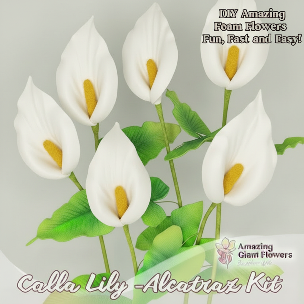 White real touch calla lily foam flower — realistic life-size DIY EVA foam calla lily with lush leaves