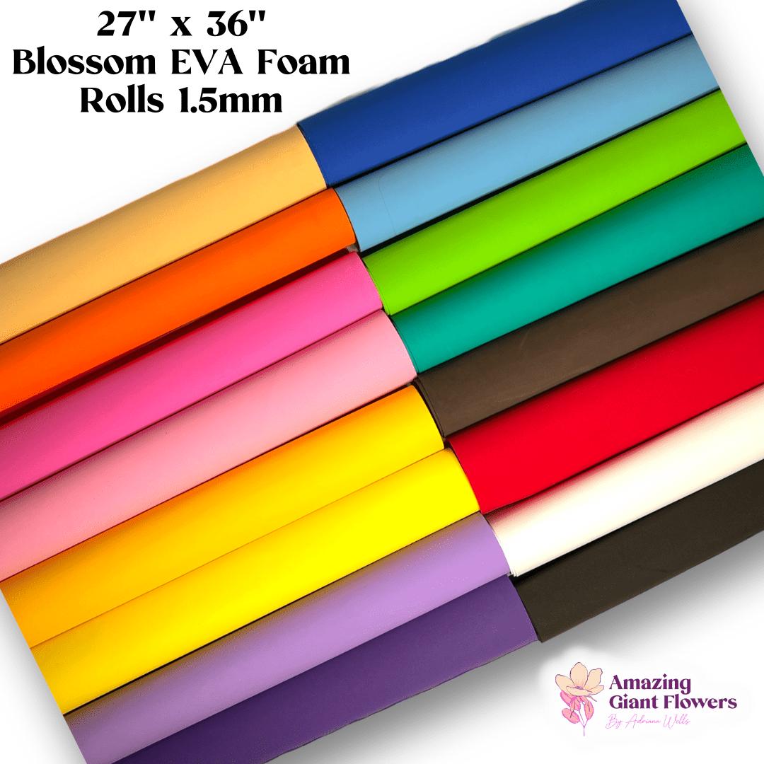 Stack of colorful 1.5mm EVA foam craft sheets 27x36 inches in multiple colors for foam flower crafting