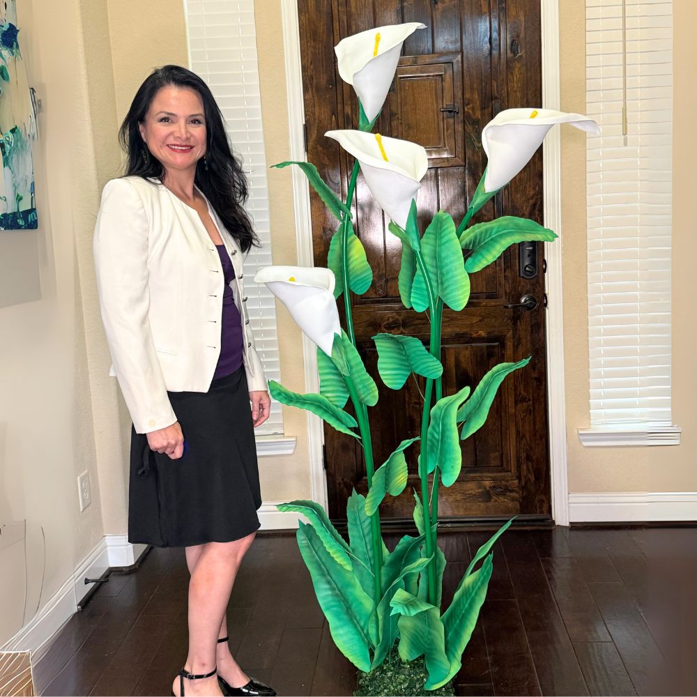4-stem giant calla lily floor arrangement in white for office lobby and corporate reception decor