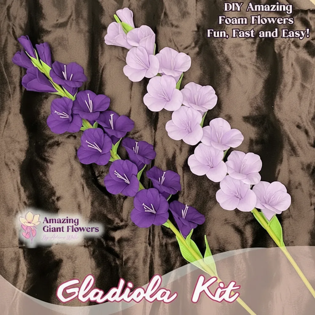 Real Touch Gladiolus Foam Flower Kit (Gladiola) — Two Tall 24" DIY Stems with Reusable Mold, Pre-Cut Petals & Leaves