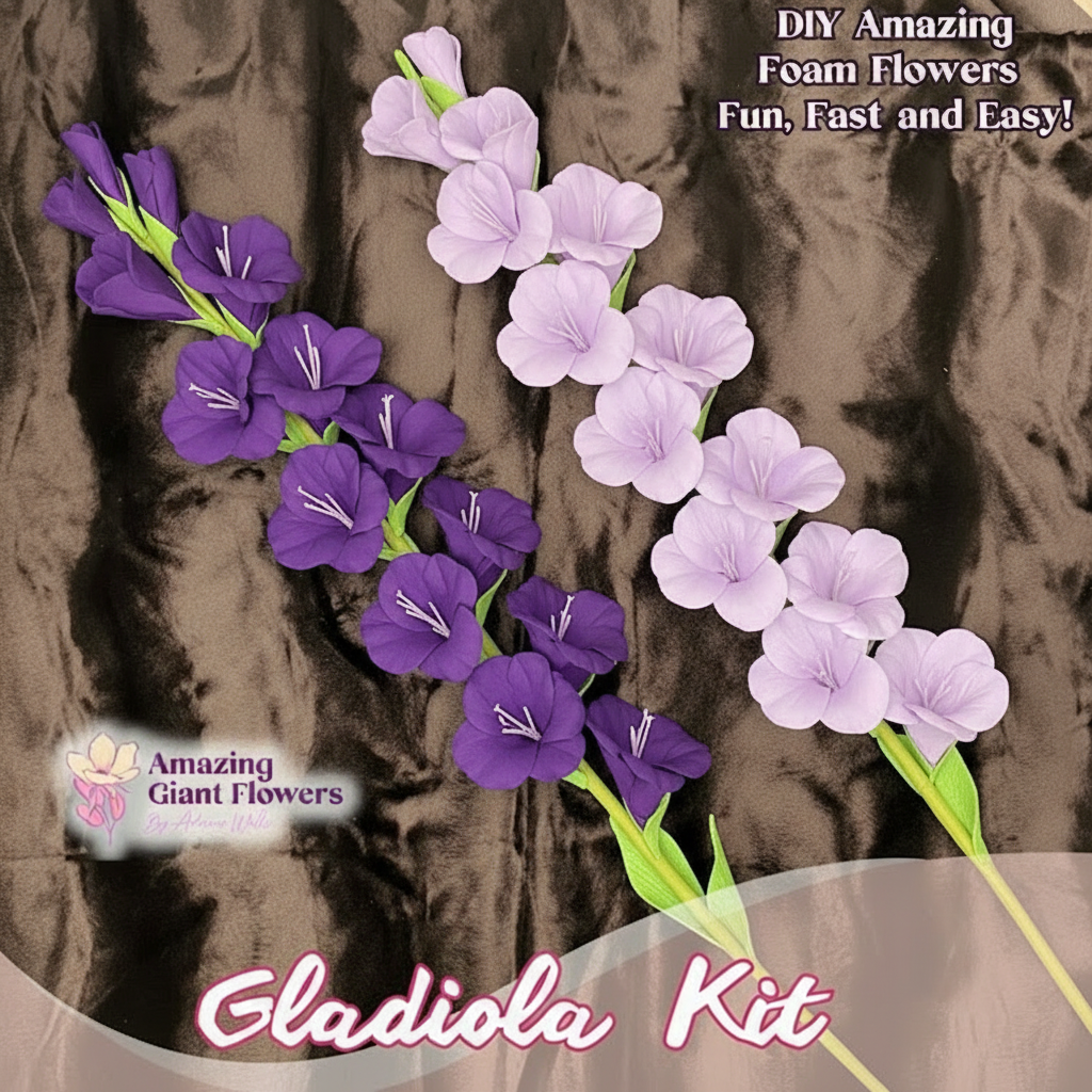 Real Touch Gladiolus Foam Flower Kit (Gladiola) — Two Tall 24" DIY Stems with Reusable Mold, Pre-Cut Petals & Leaves