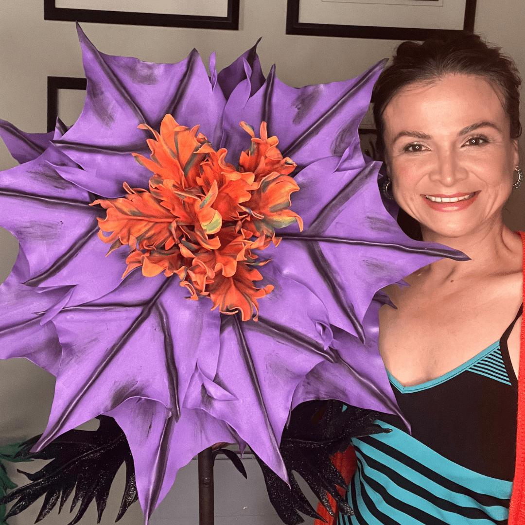 Giant Halloween batwing flower foam kit in dark purple and green spooky colors for Halloween decor crafts