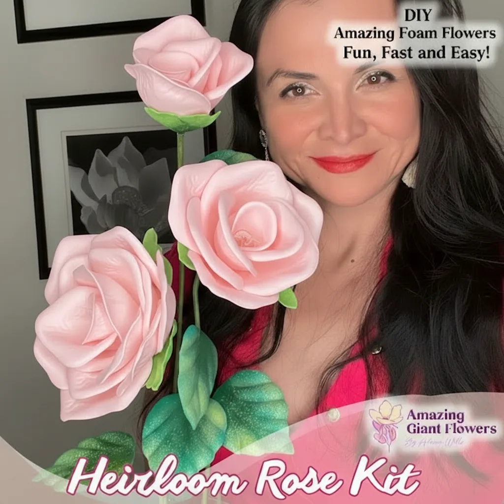 Real Touch Heirloom Rose Foam Flower Kit — 3 DIY Roses (6", 5" & 4") with 2 Reusable Molds, Pre-Cut Petals & Leaves