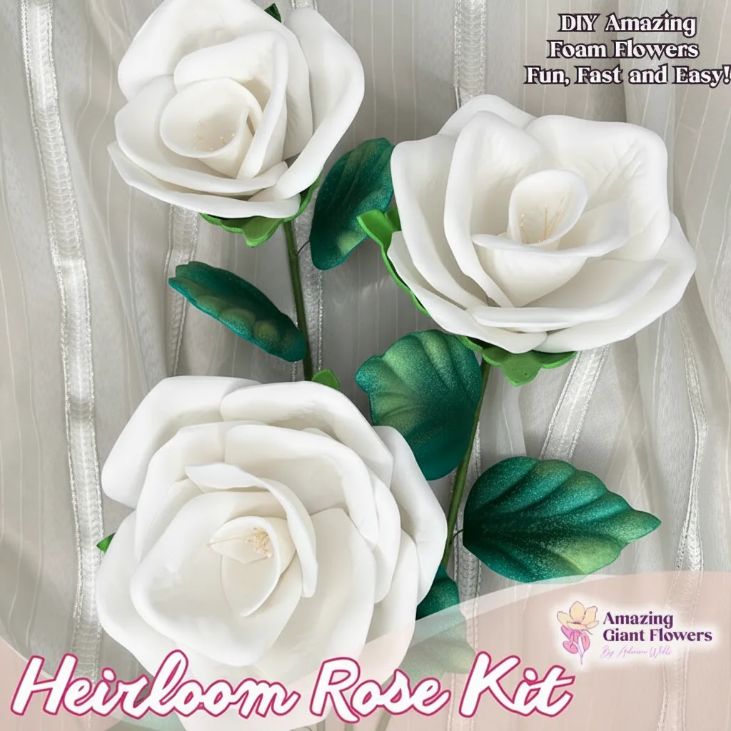 Real Touch Heirloom Rose Foam Flower Kit — 3 DIY Roses (6", 5" & 4") with 2 Reusable Molds, Pre-Cut Petals & Leaves