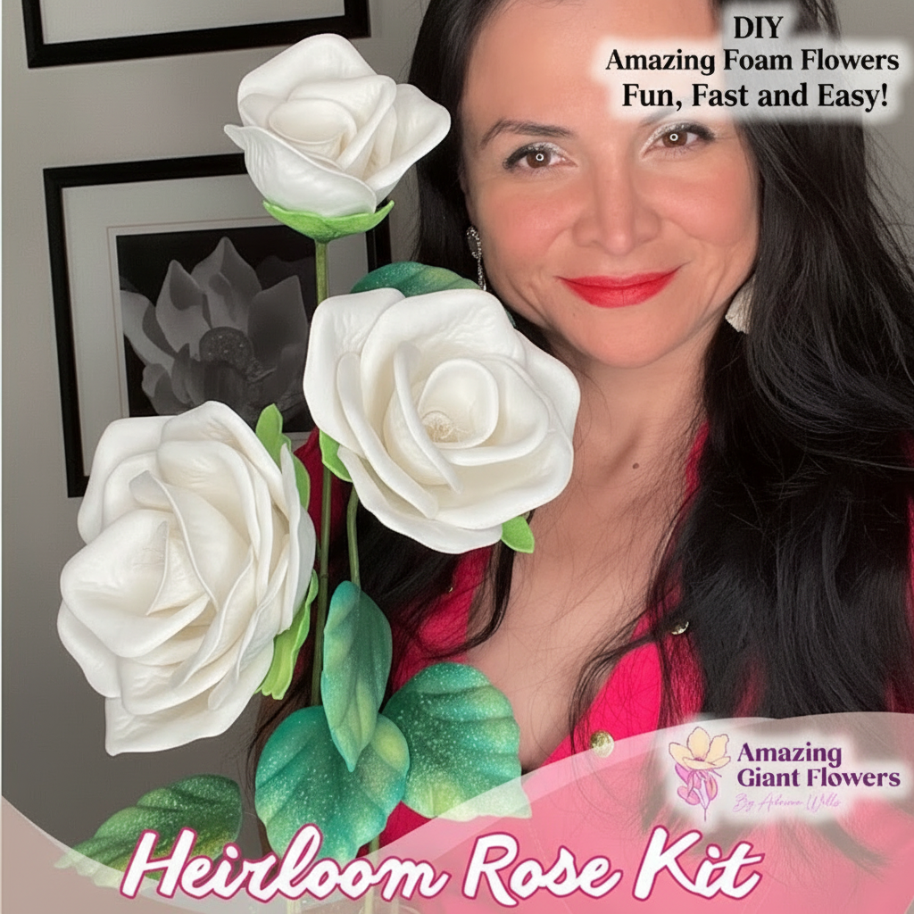 Real Touch Heirloom Rose Foam Flower Kit — 3 DIY Roses (6", 5" & 4") with 2 Reusable Molds, Pre-Cut Petals & Leaves - Image 4