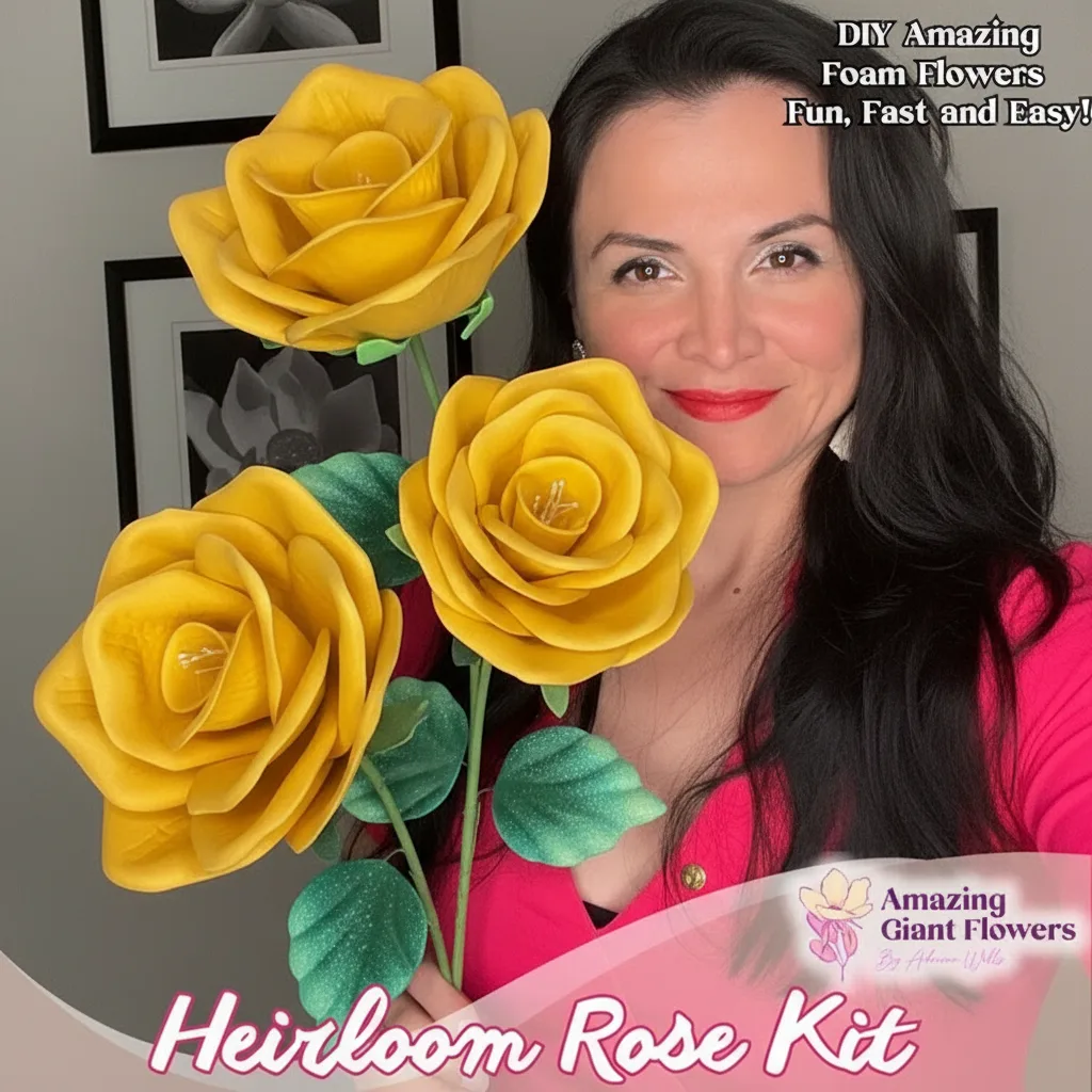 Real Touch Heirloom Rose Foam Flower Kit — 3 DIY Roses (6", 5" & 4") with 2 Reusable Molds, Pre-Cut Petals & Leaves