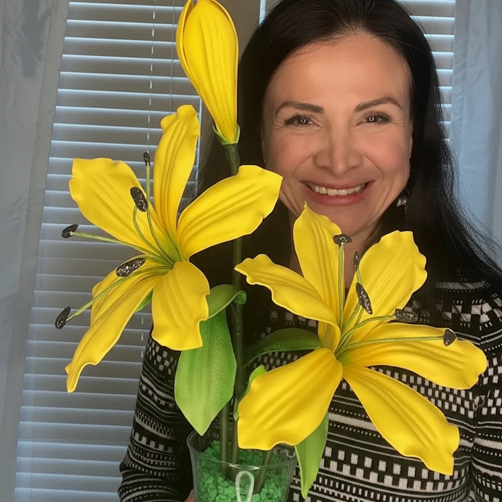 Yellow real touch foam lily kit — DIY star lilies with glittered stamens made from pre-cut EVA foam petals