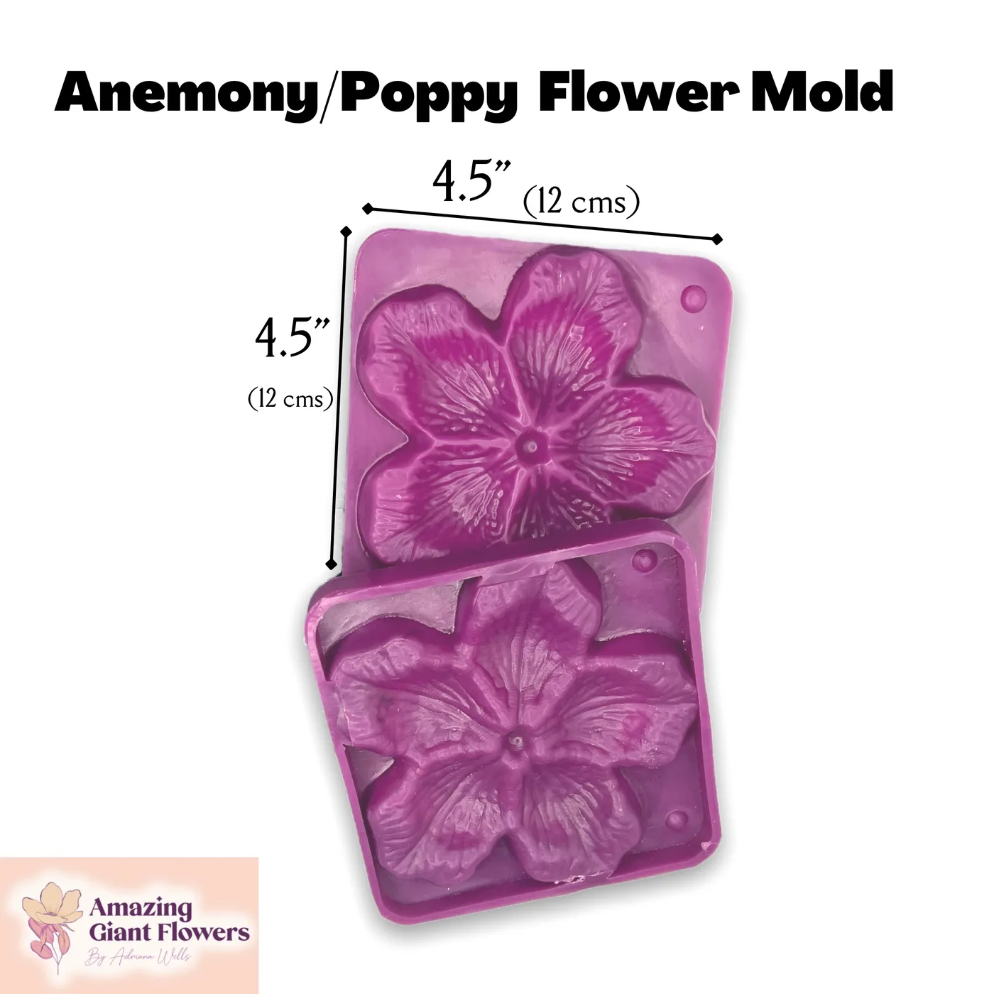 Anemone / Poppy Flower Mold — double-sided foam flower mold and gumpaste veiner for making realistic life-size anemone / poppy blooms, 4.5" x 4.5"