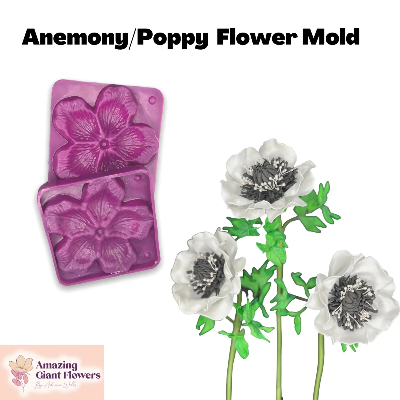 Anemone / Poppy Flower shaped with the Anemone / Poppy Flower Mold — realistic life-size foam flower result