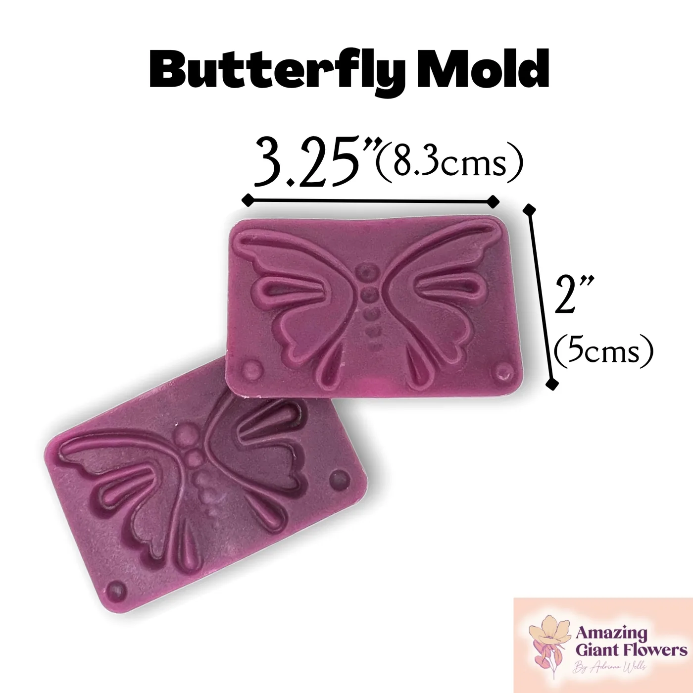 Butterfly Mold — double-sided foam flower mold and gumpaste veiner for making realistic life-size butterfly accents, 3.25" x 2"