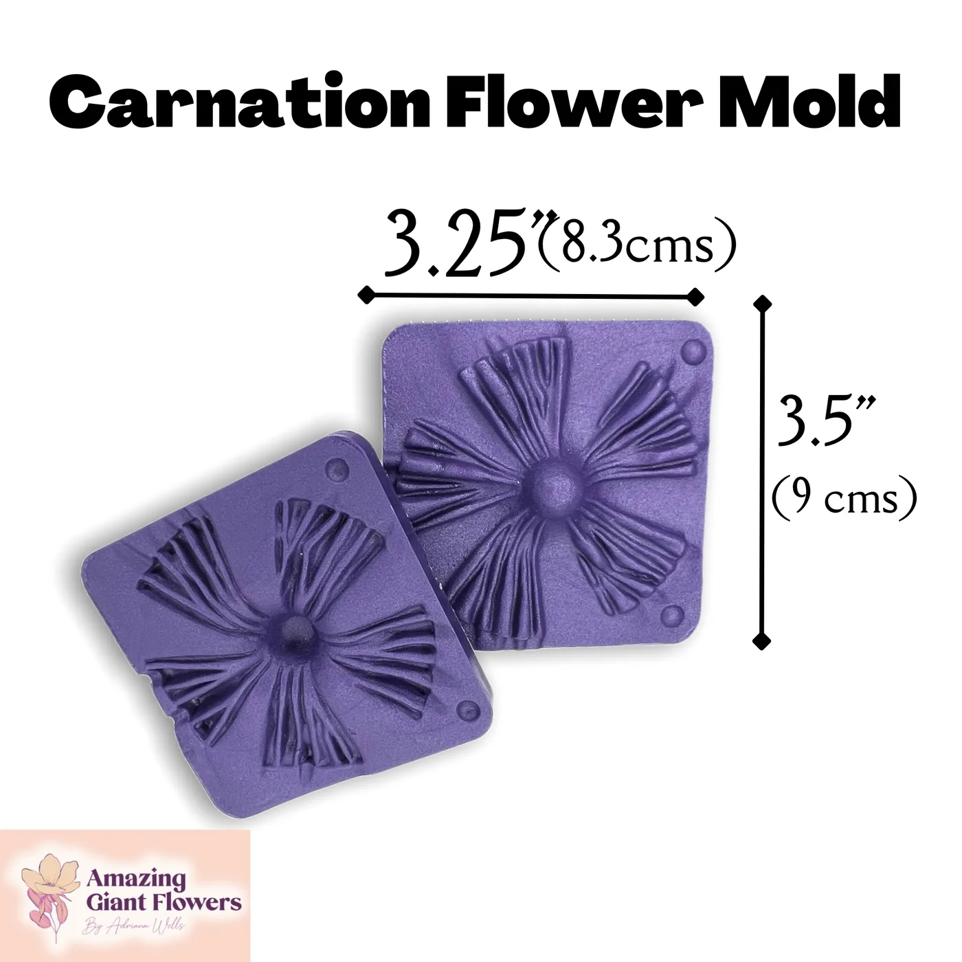 Carnation Flower Mold — double-sided foam flower mold and gumpaste veiner for making realistic life-size carnation blooms, 3.25" x 3.5"