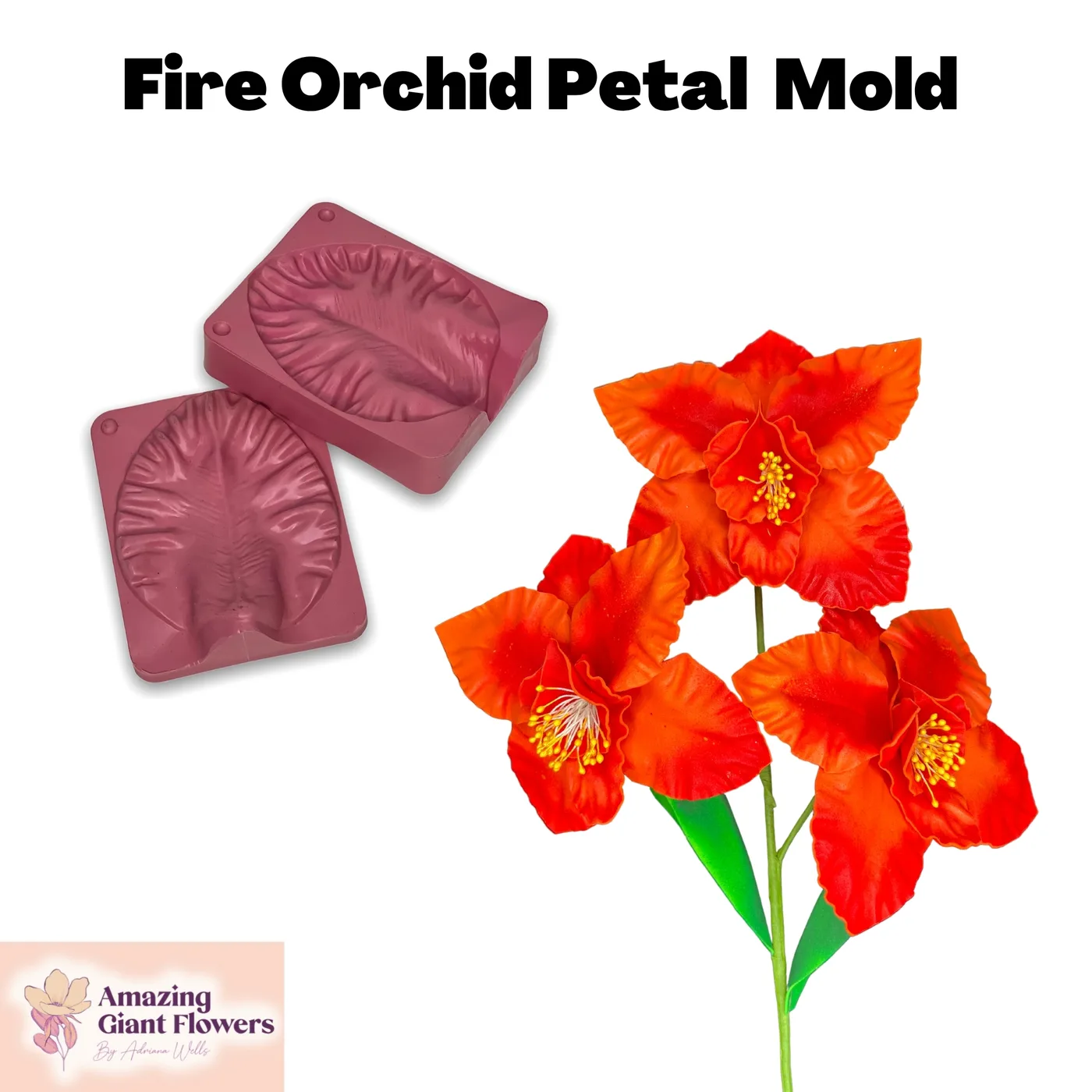 Fire Orchid Petal shaped with the Fire Orchid Petal Mold — realistic life-size foam flower result
