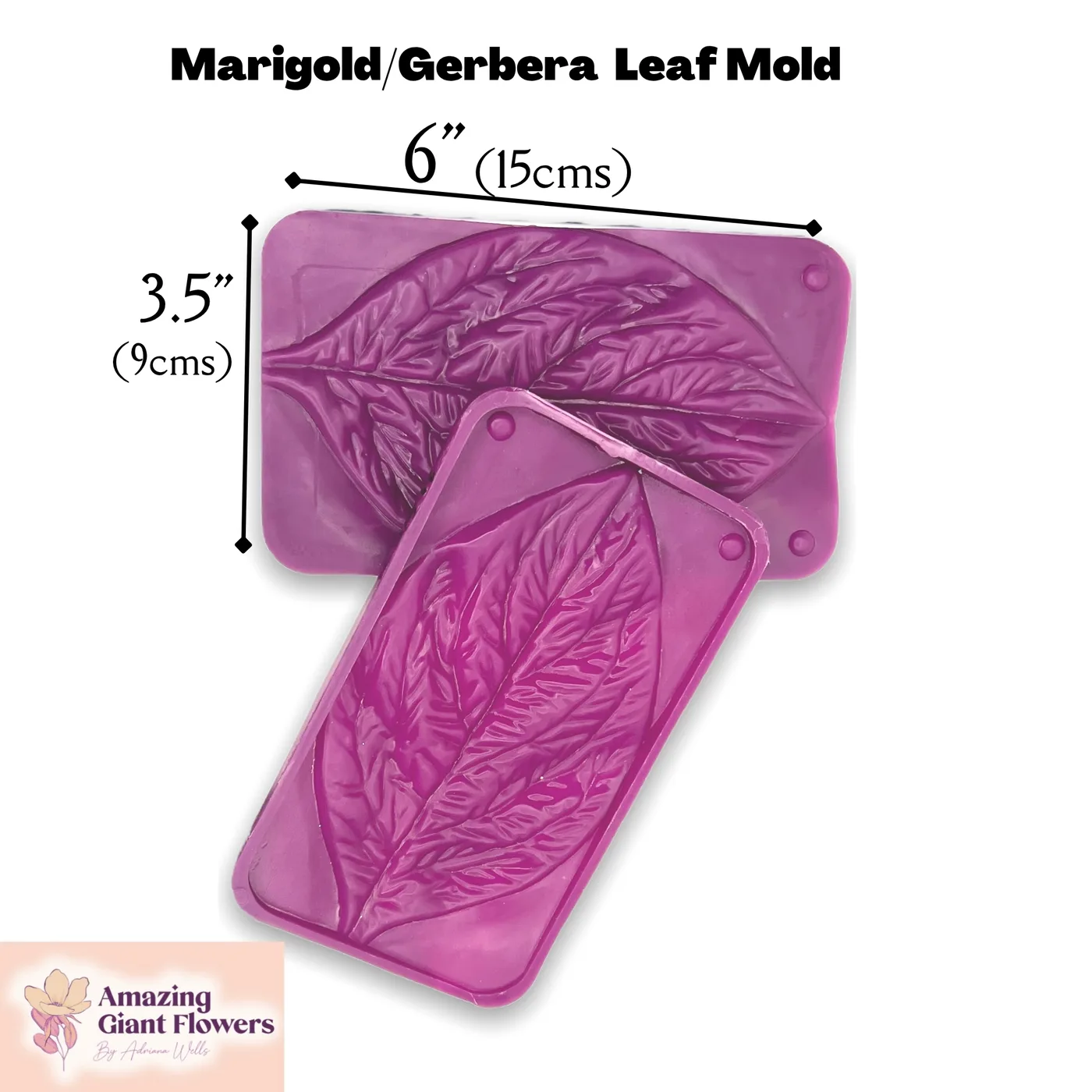 Marigold / Gerbera Leaf Mold — double-sided foam flower mold and gumpaste veiner for making realistic life-size marigold / gerbera leaves, 6" x 3.5"