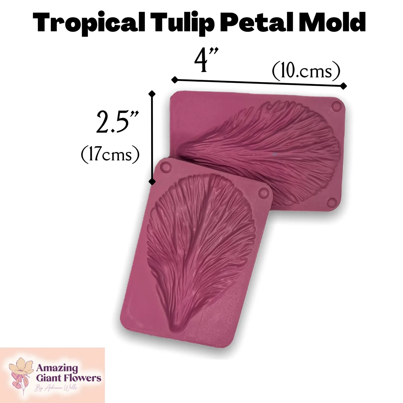 Tropical Tulip Petal Mold — double-sided foam flower mold and gumpaste veiner for making realistic life-size tropical tulip petals, 4" x 2.5"