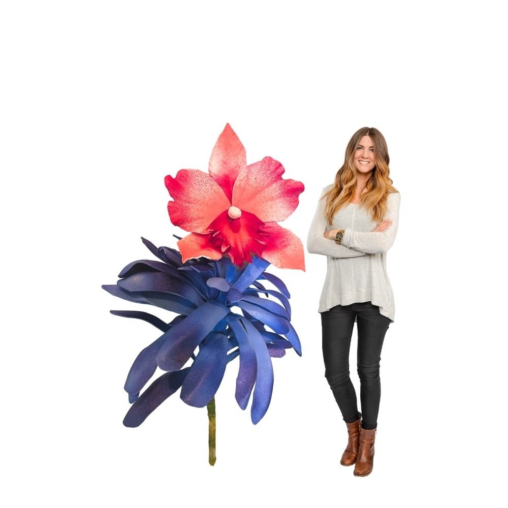 Close-up of giant sea orchid showing pink and white waterproof petals from pool party decor DIY kit