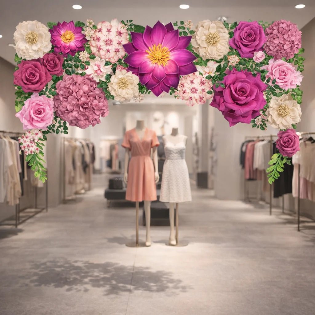 Alternate reception backdrop design showing different wall flower layout with 3D visualizer tool