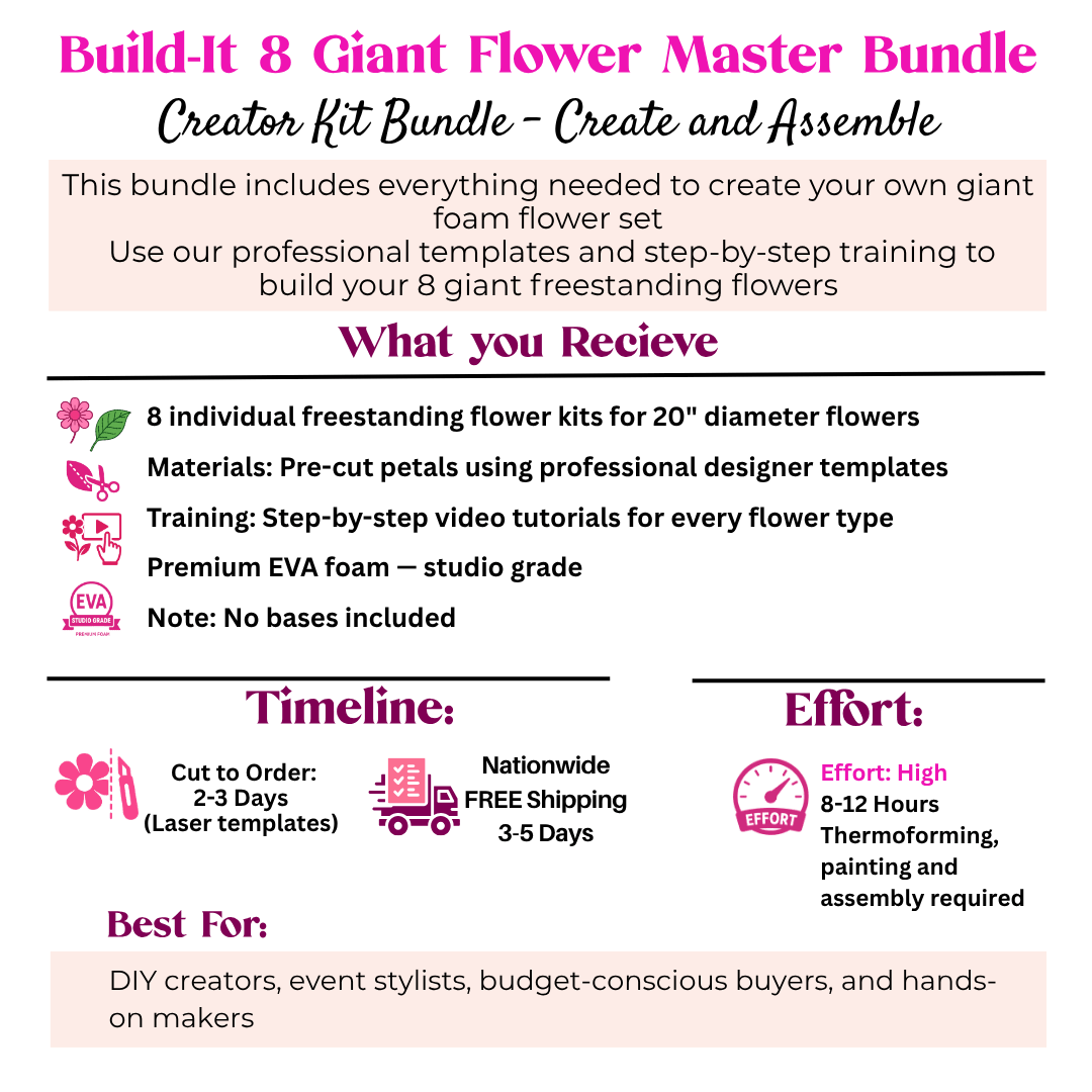 Sweetheart Table Flower Backdrop – Freestanding Giant Foam Flower Clusters (Set of 8)🎨 3D Visualizer