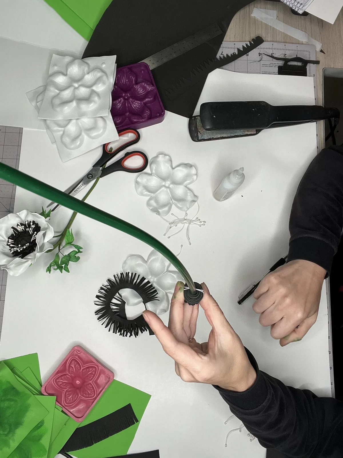 Product video — blue real-touch Star of Bethlehem foam flowers held by Adriana Wells, showing the 8-inch and 5-inch tropical blooms