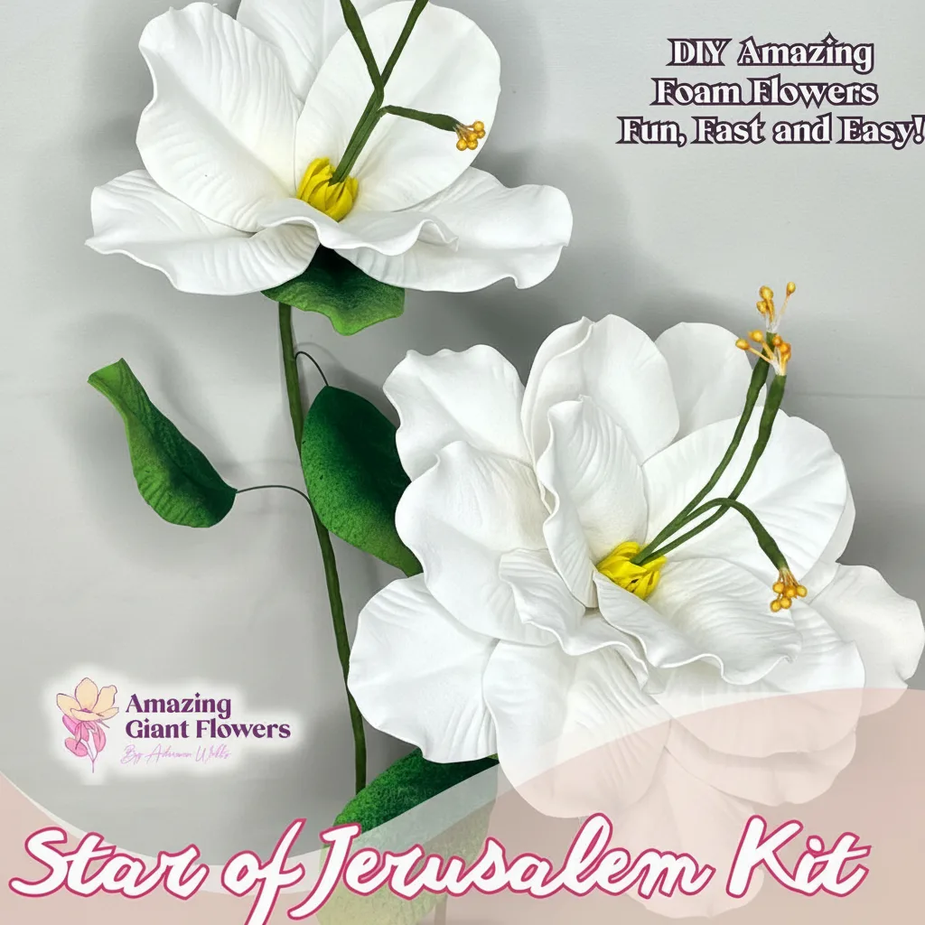 Real Touch Star of Bethlehem Foam Flower Kit — Large Tropical DIY Blooms (Star of Jerusalem) with Golden Pistils, Reusable Mold & Pre-Cut Petals