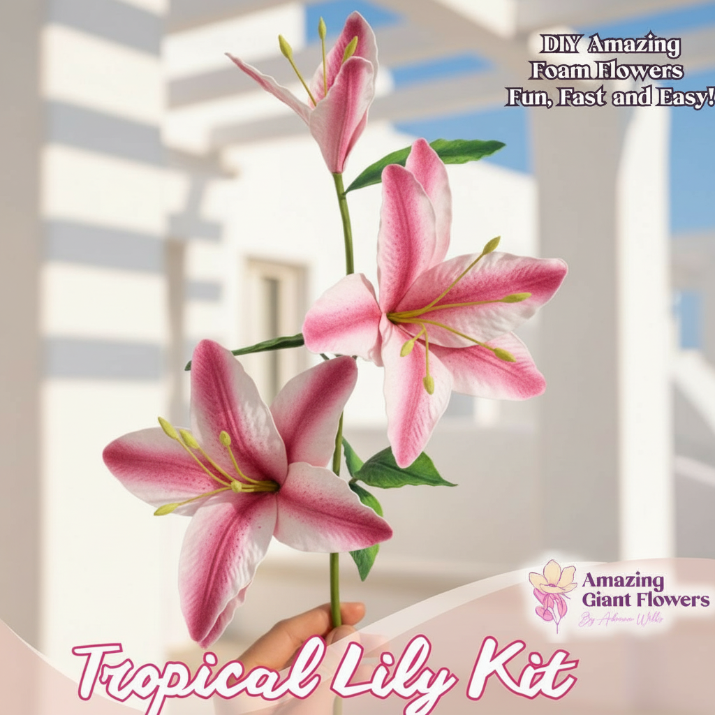 Real Touch Stargazer Lily Foam Flower Kit — Tropical DIY Lilies with Painted Center, Reusable Mold & Pre-Cut Petals