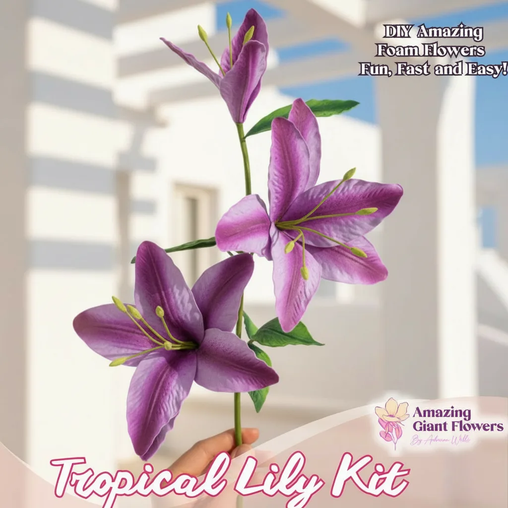 Real Touch Stargazer Lily Foam Flower Kit — Tropical DIY Lilies with Painted Center, Reusable Mold & Pre-Cut Petals