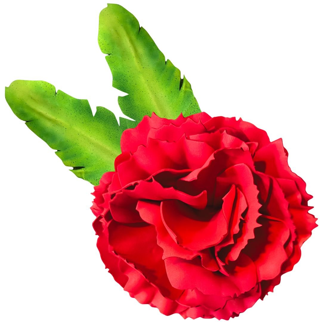 Red carnation wall statement flower with ruffled layered petals for wall-mounted DIY foam flower kit