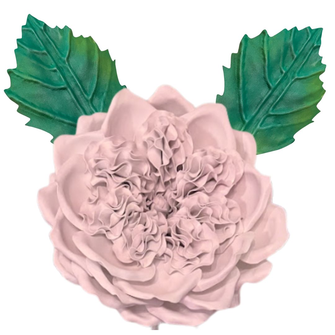 Alternate angle of pink English rose wall flower showing petal depth and dimensional foam construction