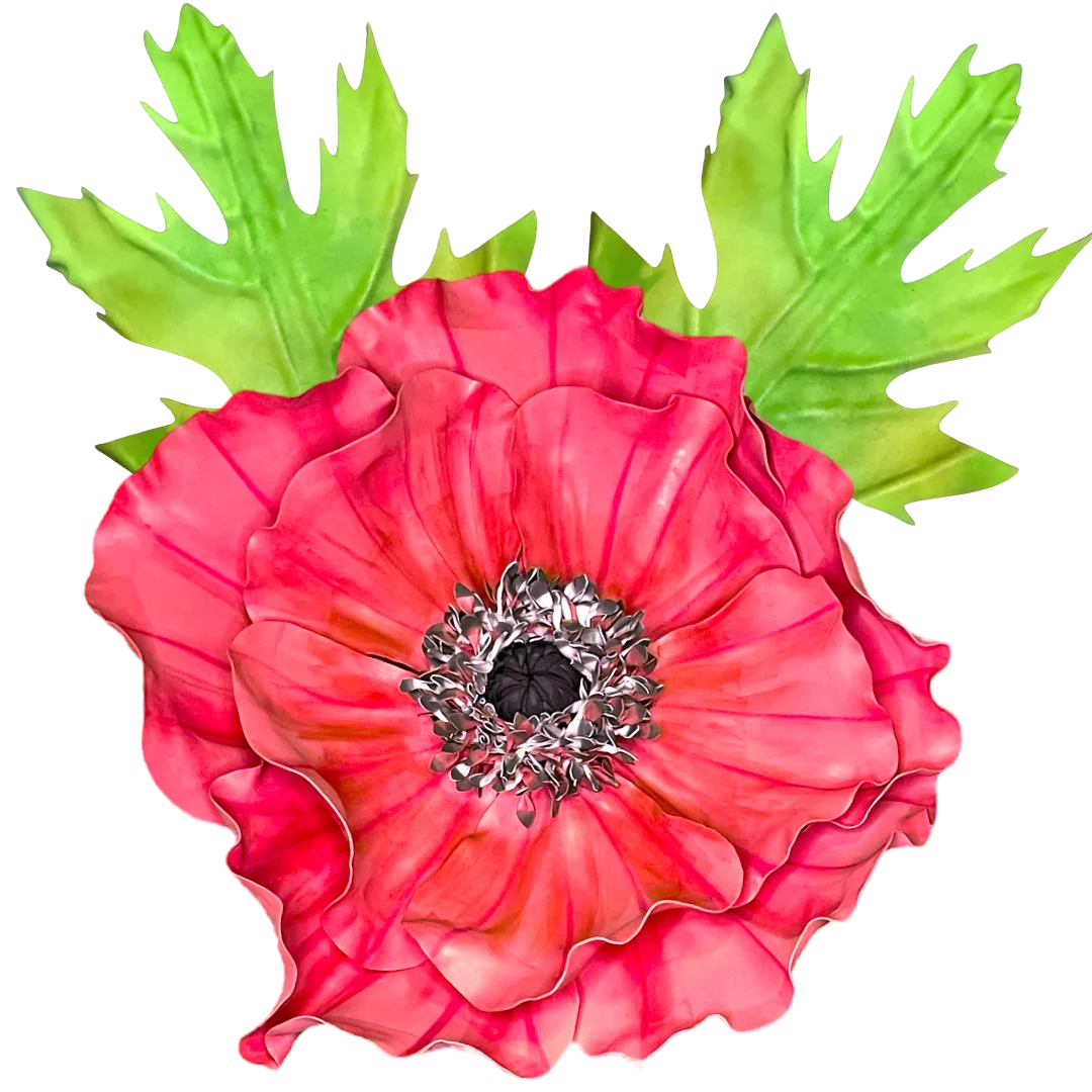 Red anemone wall statement flower with dark center and bold red petals for wall-mounted foam flower decor