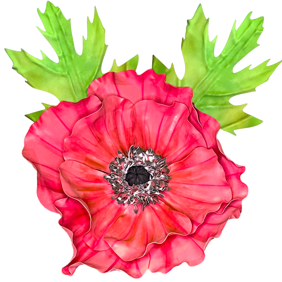 Red anemone wall statement flower with dark center and bold red petals for wall-mounted foam flower decor