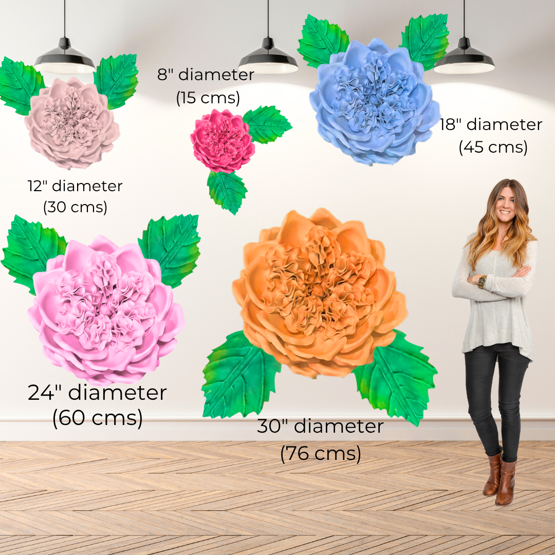 Alternate angle of pink English rose wall flower showing petal depth and dimensional foam construction
