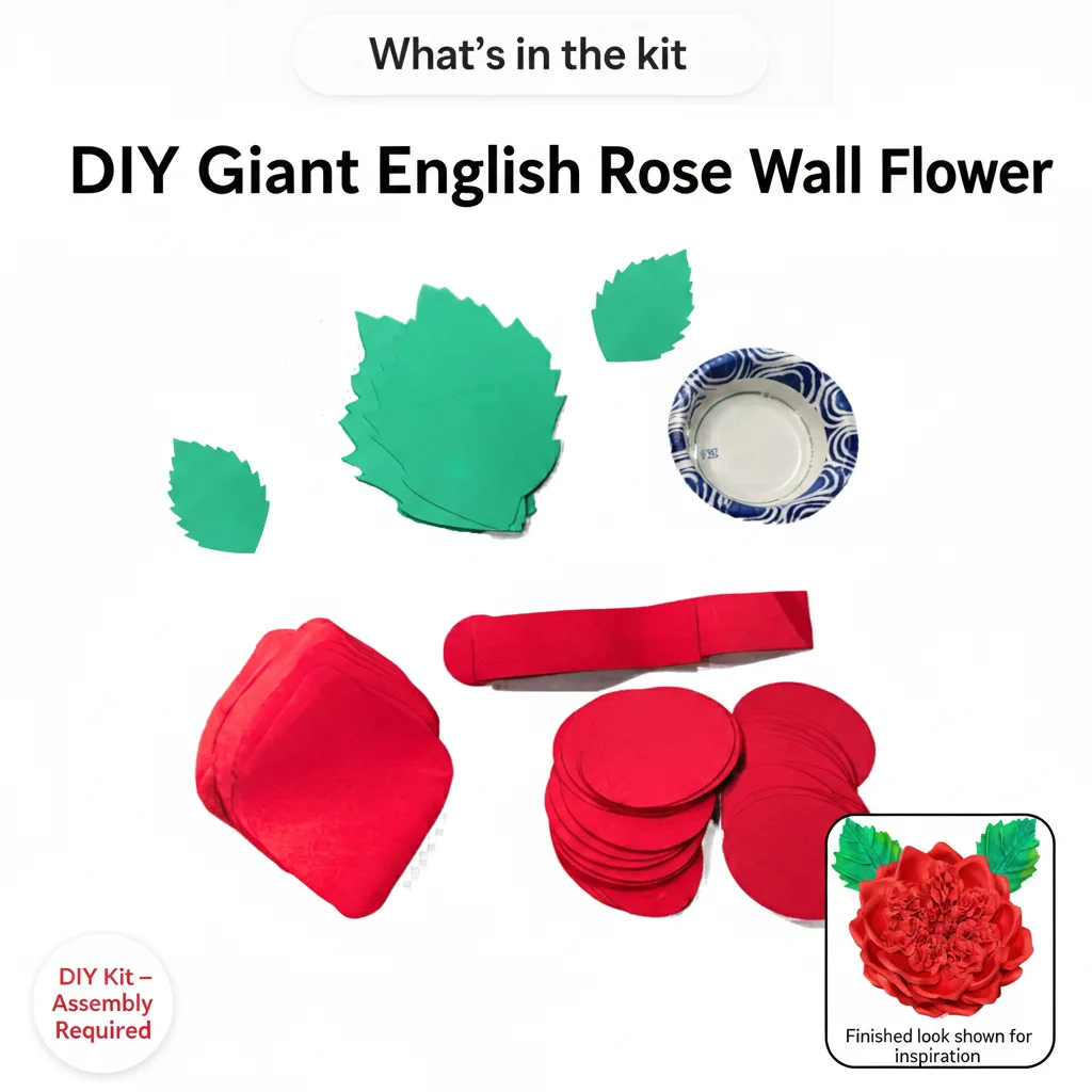 Alternate angle of pink English rose wall flower showing petal depth and dimensional foam construction