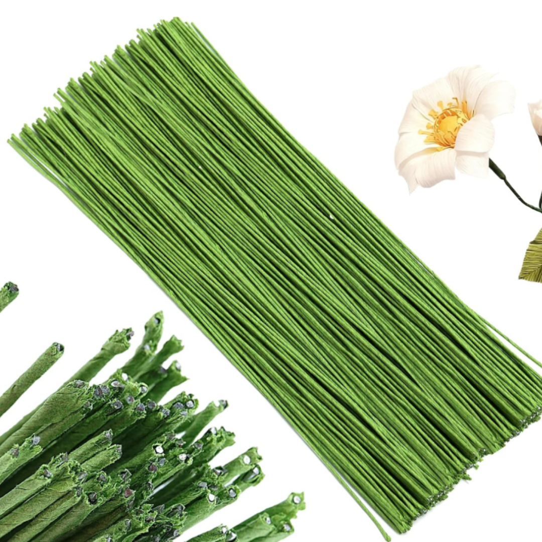 14 Gauge Floral Wire, 16 Inch-   100 pack Paper Wrapped Green Floral Stem Crafting Wire